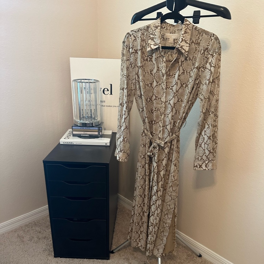 Micheal Kors Maxi Dress Brown Biege Snakeskin